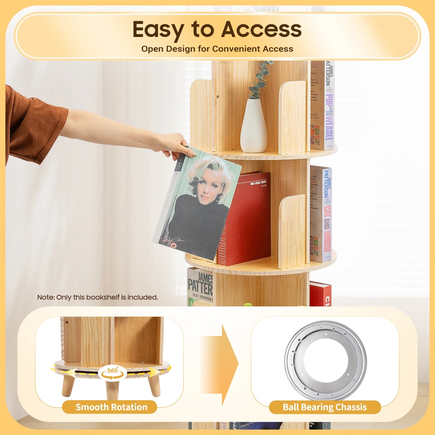 Finishes Rotatable Wooden Bookcase 1 To 6 Tiers Floor Stand
