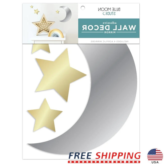 DUTRIEUX Self Adhesive Metallic Mirror Moon And Stars Wall Decals