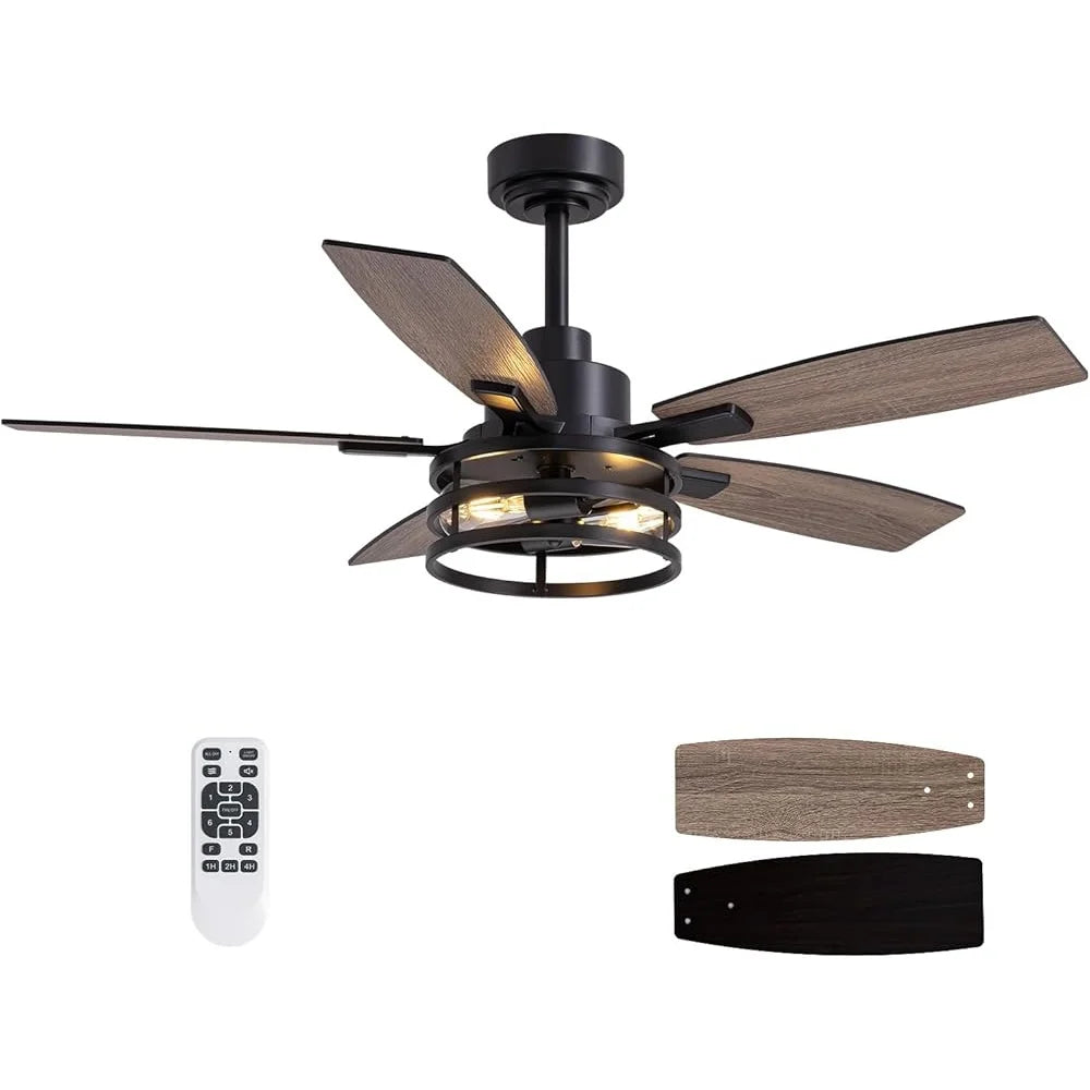 XMSJ Caged Ceiling Fan With Light Remote Control DC Motor
