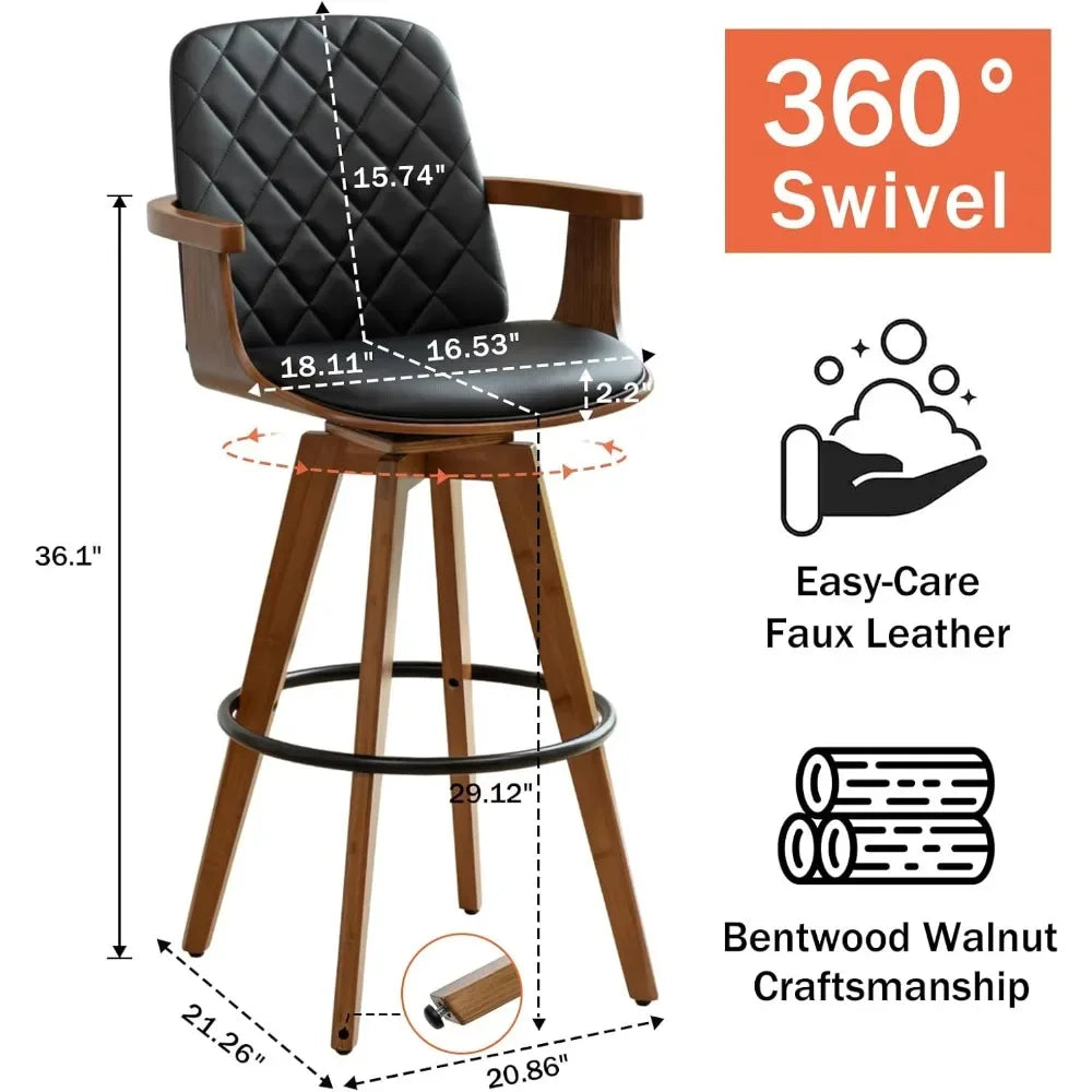 ANGDUO Bar Height Stools Set 2 Swivel Arched Back And Arms