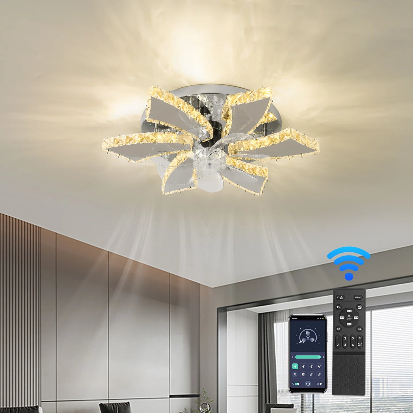 GreeLustr LED Ceiling Fan Light Chandelier With Blades
