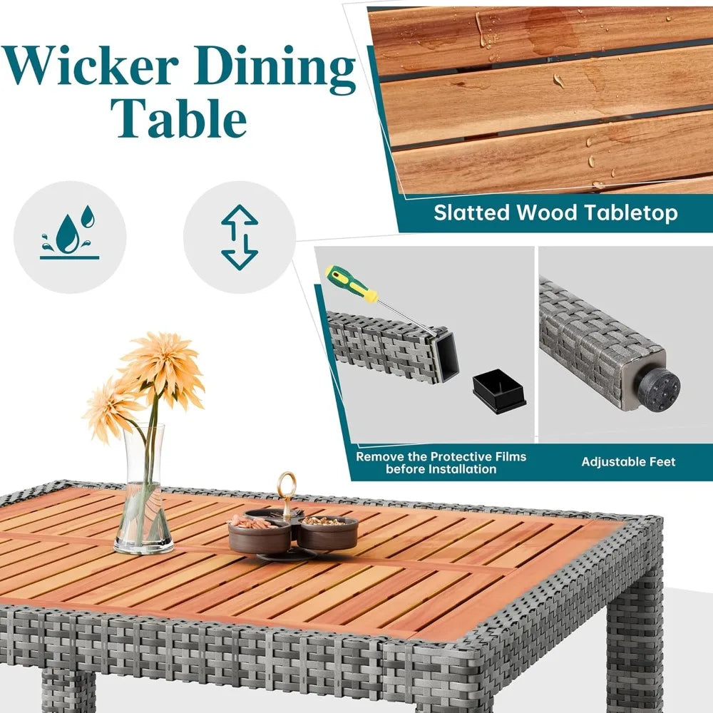 Wicker Patio Conversation Set Wooden Table And Cushions