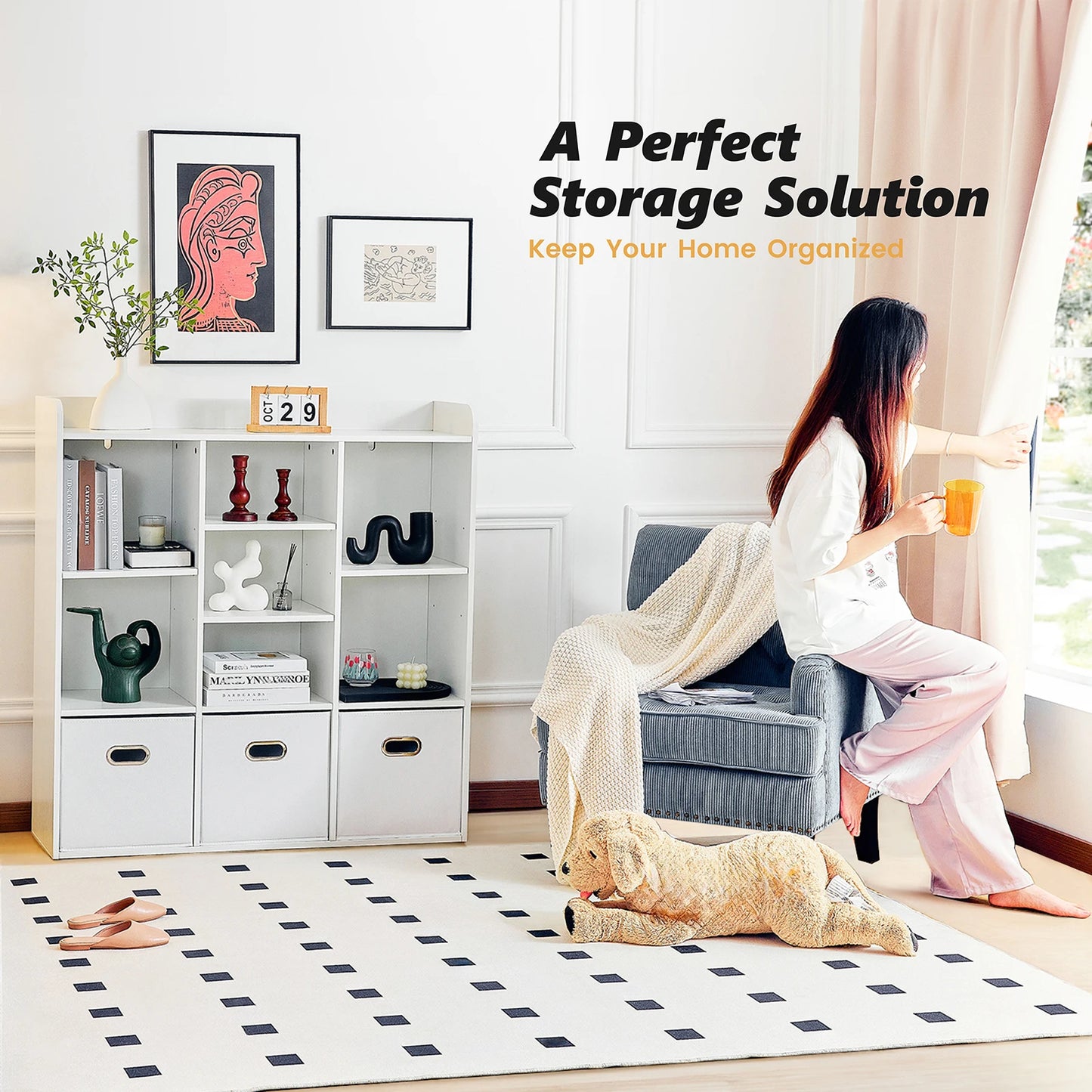 Finishes Wooden Cube Bookcase Organizer With Open Shelves