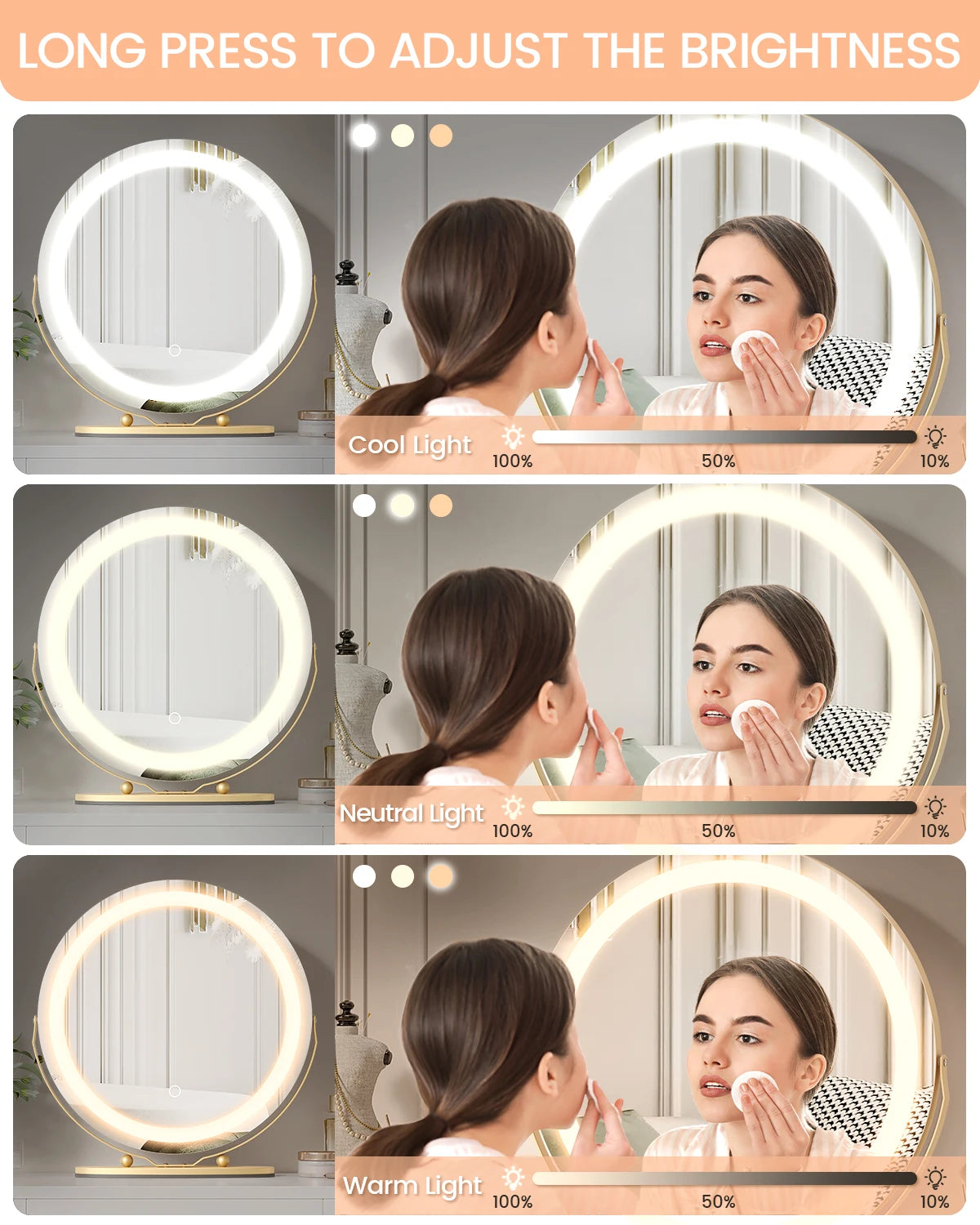 Hign Concerned Vanity Mirror With LED Lights Touch Control