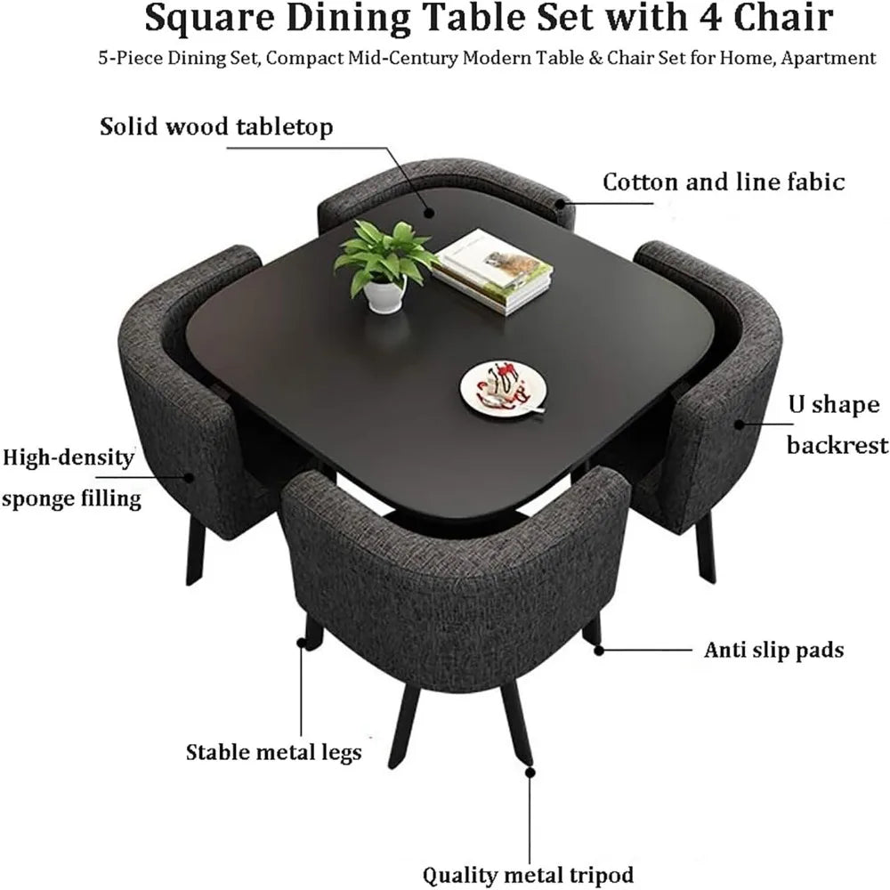 Guangbai Round Dining Table Set With 4 Chairs For Office