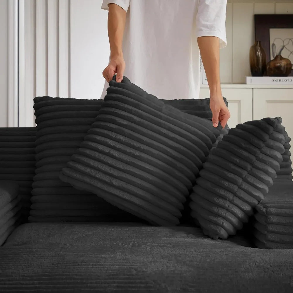 Oversized Corduroy Chaise Lounge Sleeper Sofa With Pillows