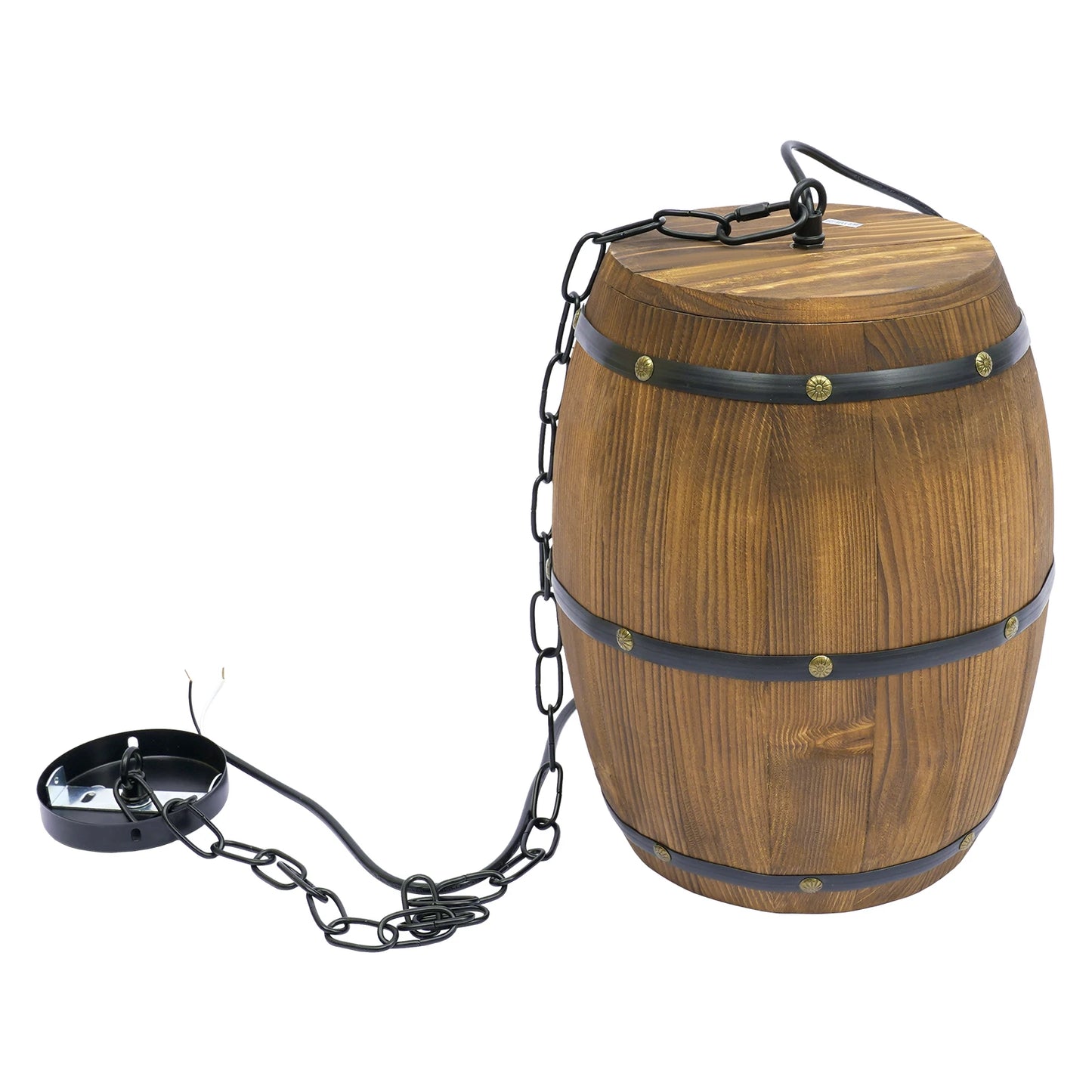 Industrial Wood Wine Barrel Pendant With Adjustable Chain