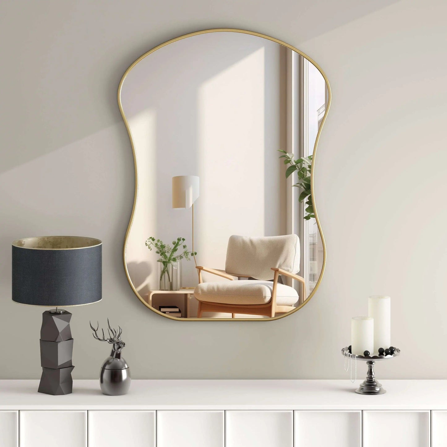 SHYFOY Wave Shaped Gold Frame Accent Wall Mirror