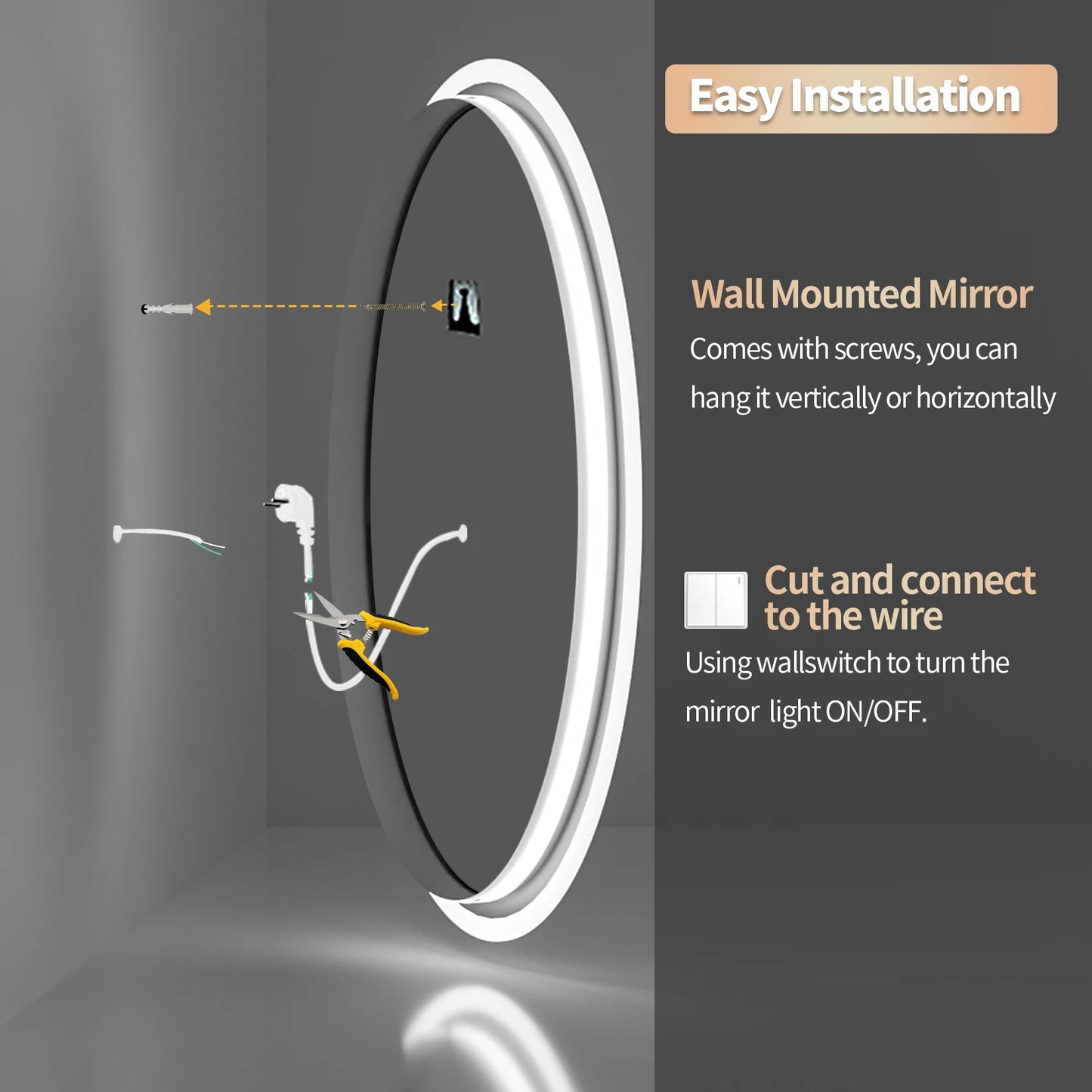 Borwart LED Bathroom Mirror Illuminated Dimmable Antifog