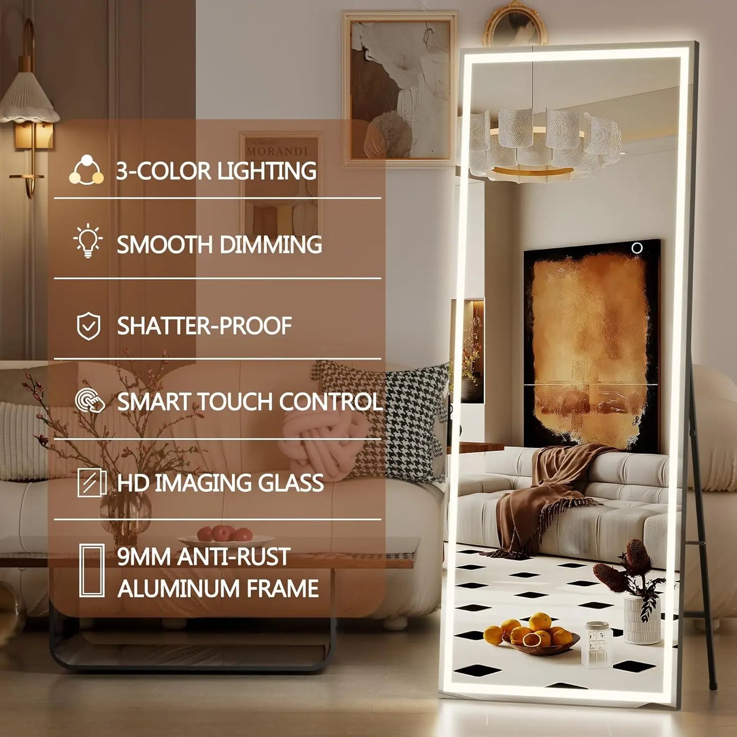 Rizzon LED Full Length Floor Mirror Standing Or Hanging