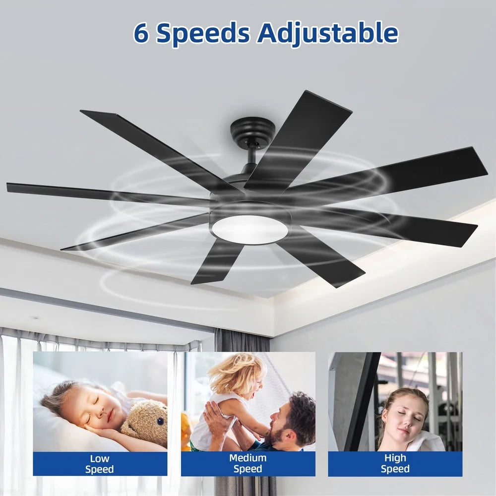 XMSJ LED Ceiling Fan With Remote Control Memory 6 Speed