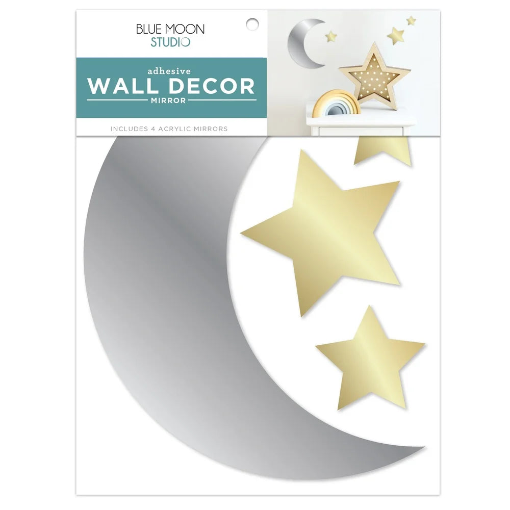 DUTRIEUX Self Adhesive Metallic Mirror Moon And Stars Wall Decals