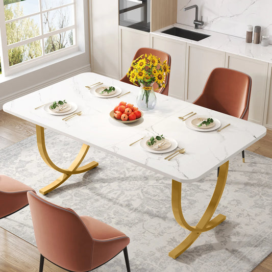 Tribesigns Modern Dining Table With Faux Marble Top