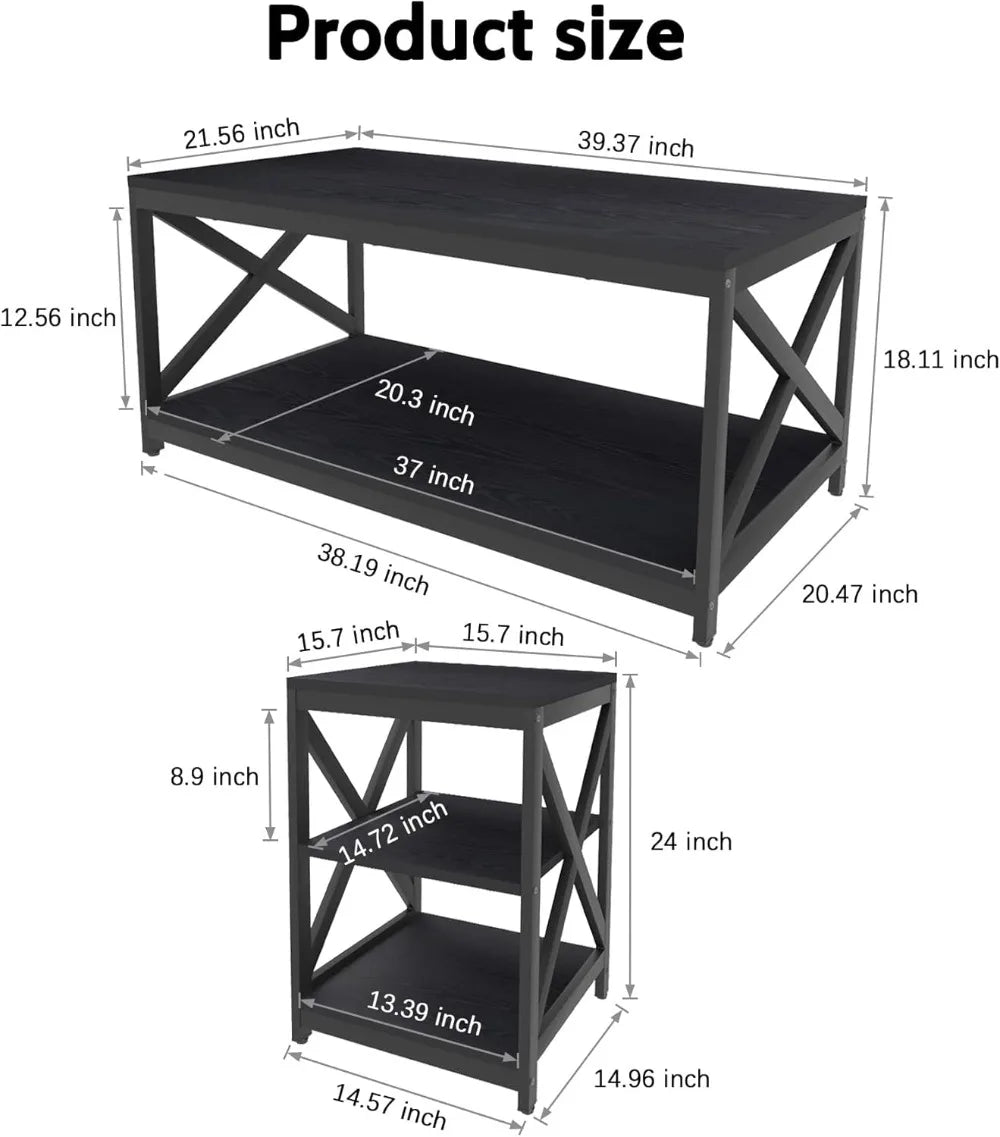 High Concerned Industrial X Design Coffee Table Set 3 Storage