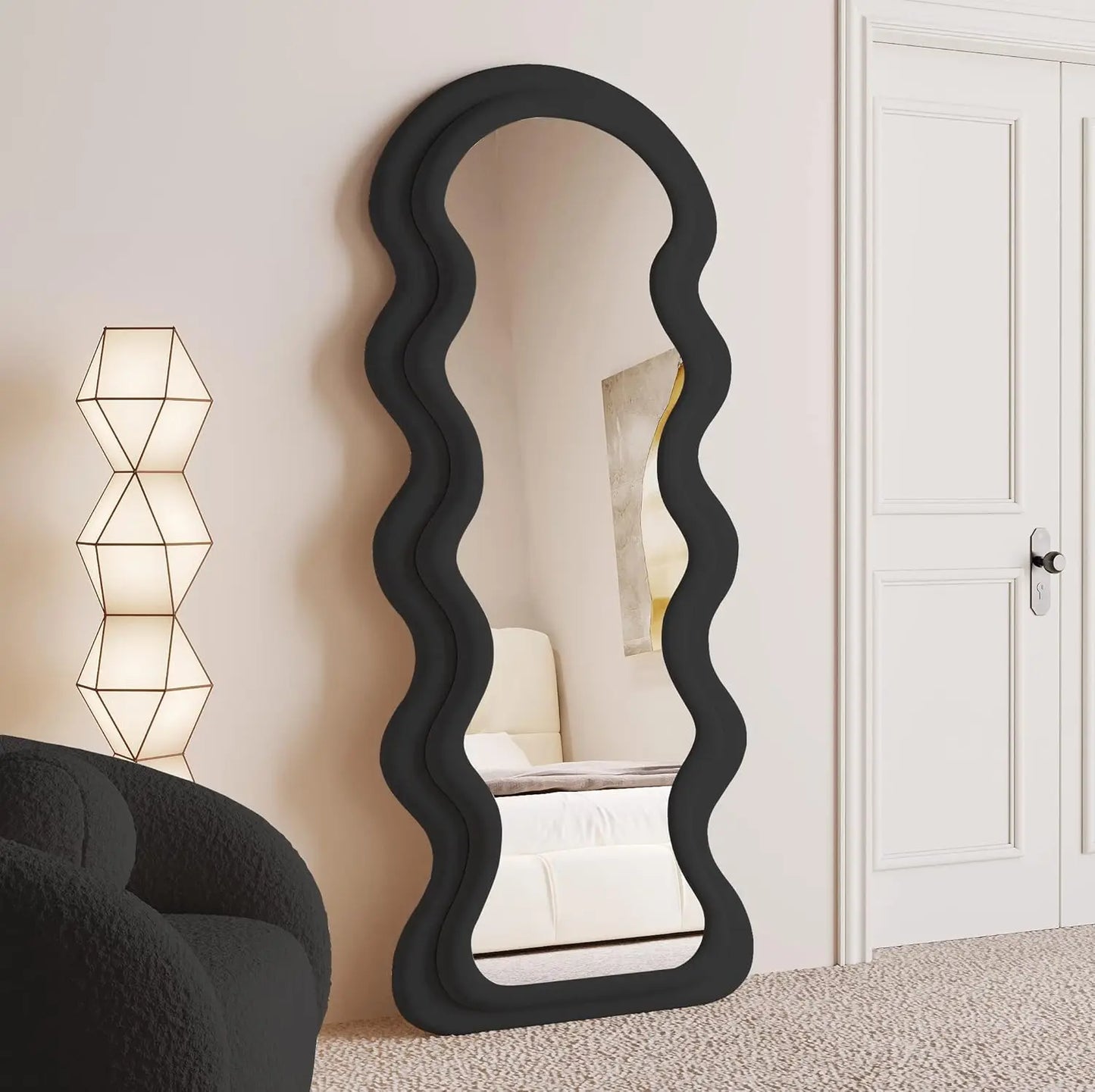 HUANZHUANG Modern Wavy Arched Standing Floor Mirror
