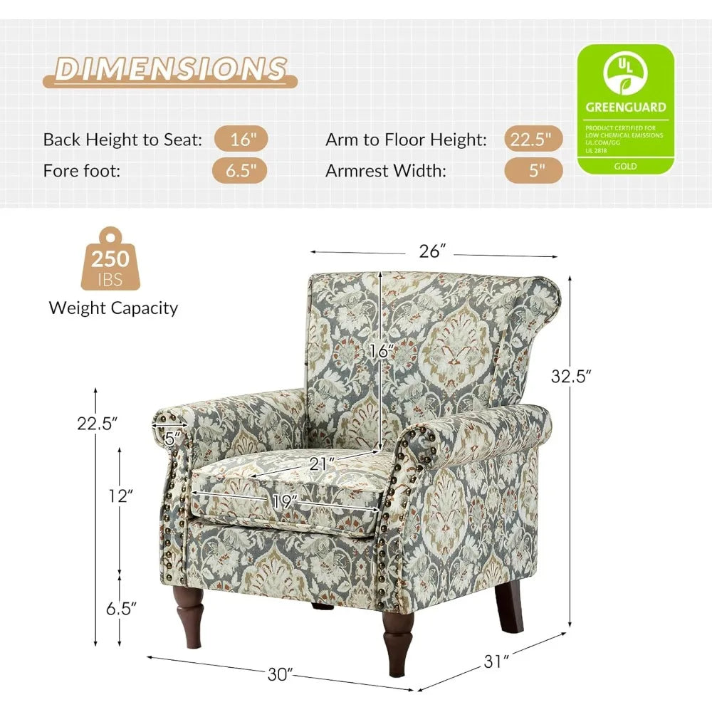 MKDK Modern Wingback Accent Chair Upholstered Armchair With Nailhead Trim