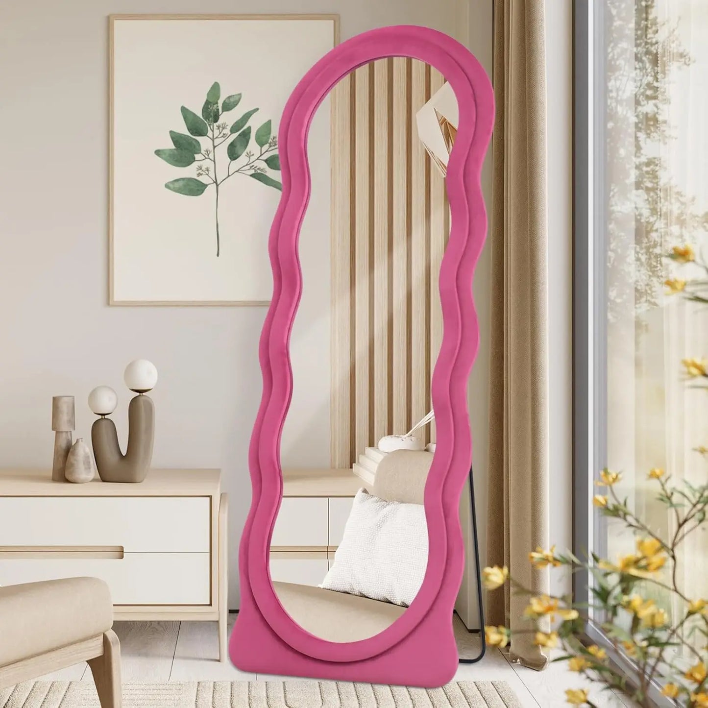 Guangbai Arched Wavy Full Body Mirror Flannel Frame