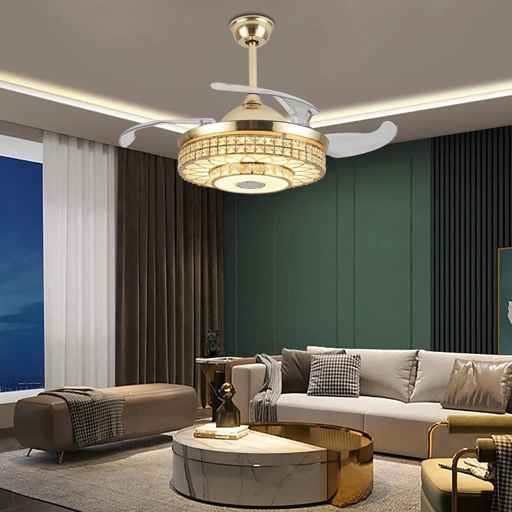 Eatssode Modern Crystal Ceiling Fan with LED Bluetooth Speaker