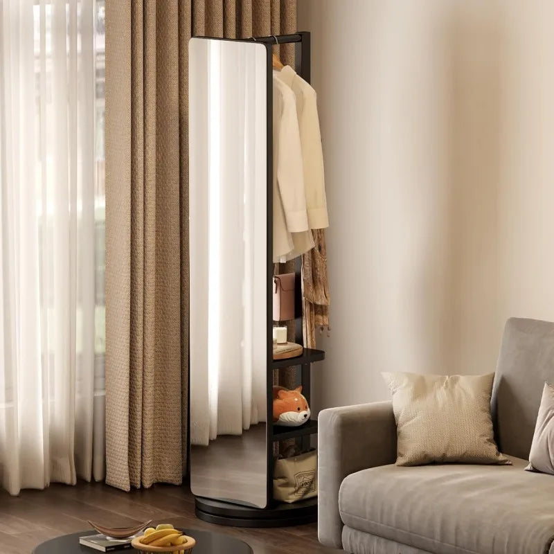 OEING Full Length Mirror With Coat Rack Solid Wood Standing