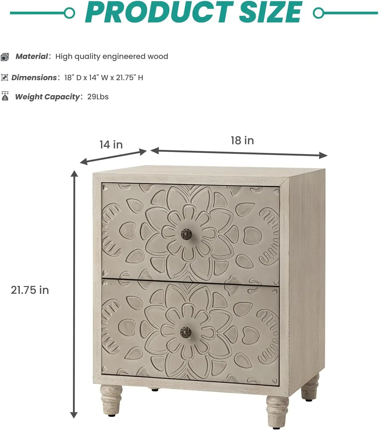 General Vintage Nightstand Two Drawer Farmhouse Night Table