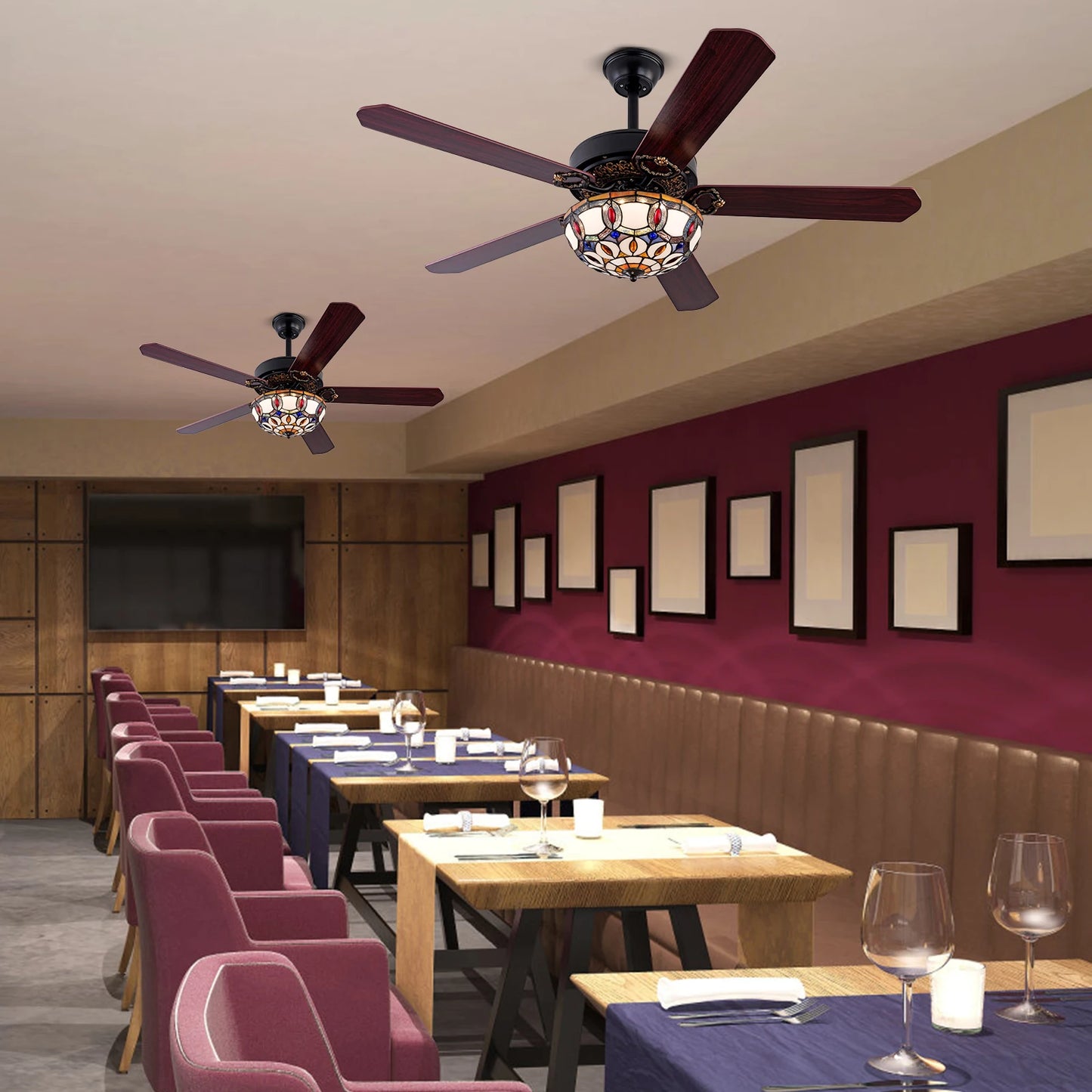 Bymaocar Tiffany Ceiling Fan With Remote Control Three Lights