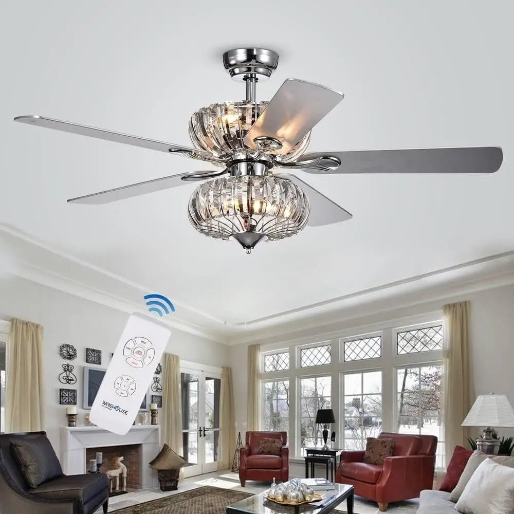 XMSJ Ceiling Fan Chrome 6 Crystal Shades Remote Lighting