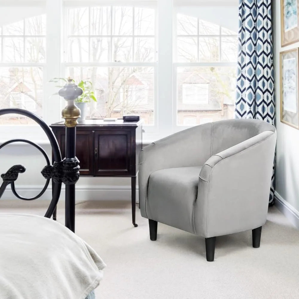 GUANGBAI Velvet Accent Barrel Chair With Armrest And Low Back