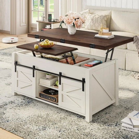 Preferred Lift Top Farmhouse Coffee Table With Adjustable Shelves