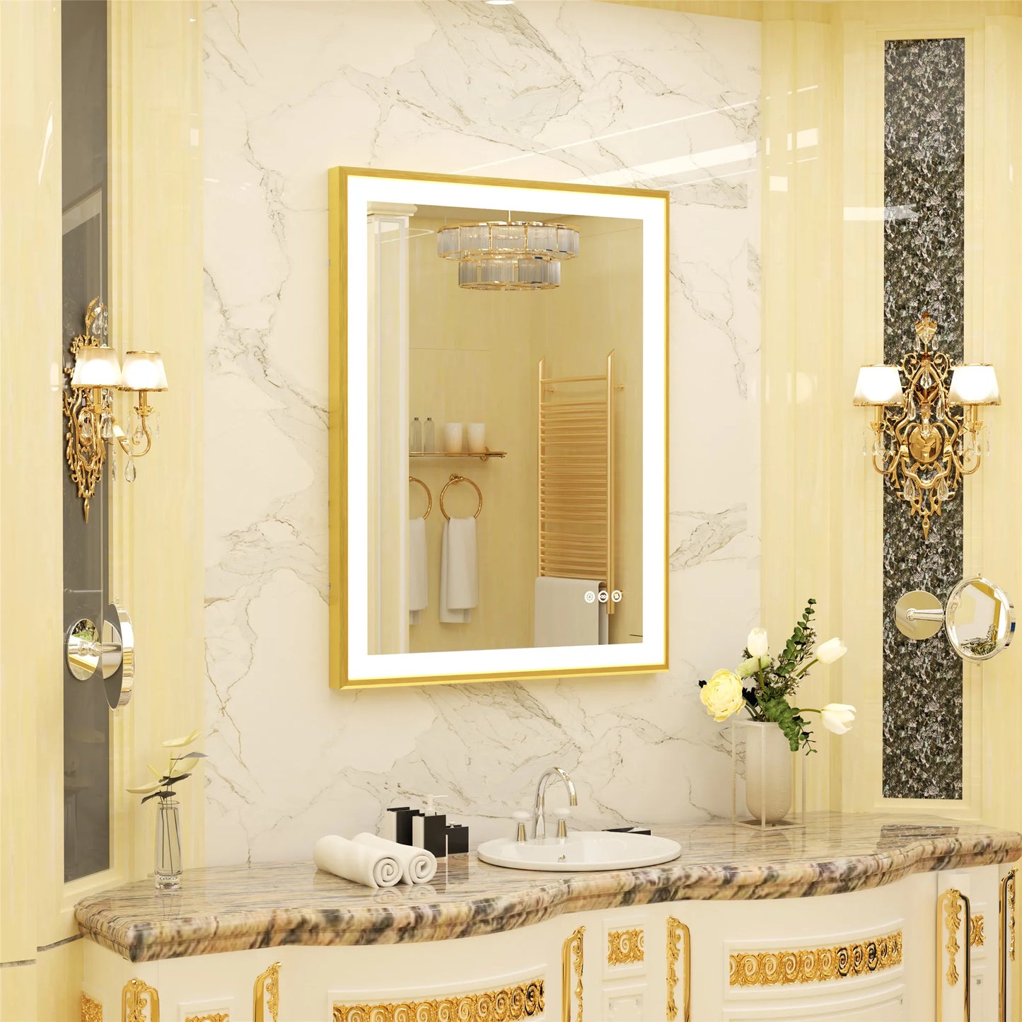 XMR LED Bathroom Vanity Mirror Gold Frame Front Lighted