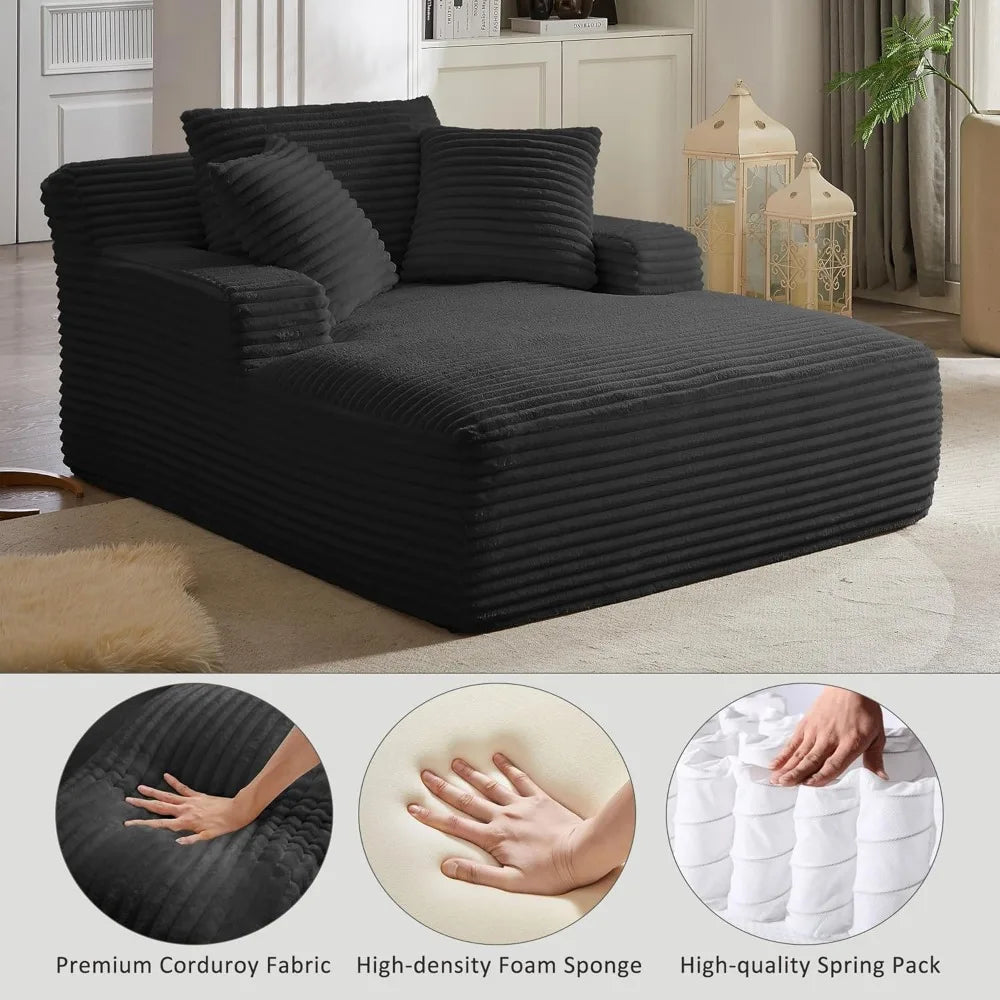 Oversized Corduroy Chaise Lounge Sleeper Sofa With Pillows