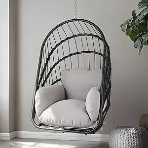 DAFIFY Hanging Egg Chair With Stand Rattan Wicker Swing
