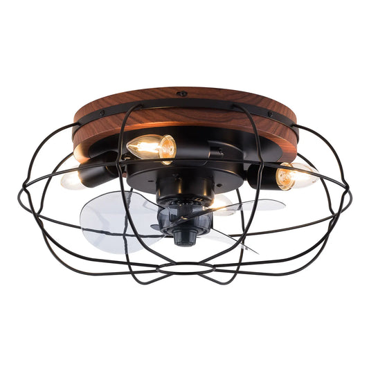 Vintage Caged Industrial Ceiling Fan Light With Remote Control