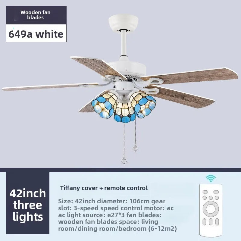 VITRUST Scandinavian Style Ceiling Fan Lamp With Tiffany Glass Shade