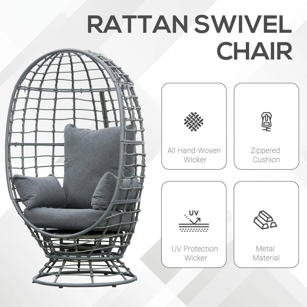 DAFIFY Rotating Wicker Egg Chair Indoor Outdoor Boho Basket Seat