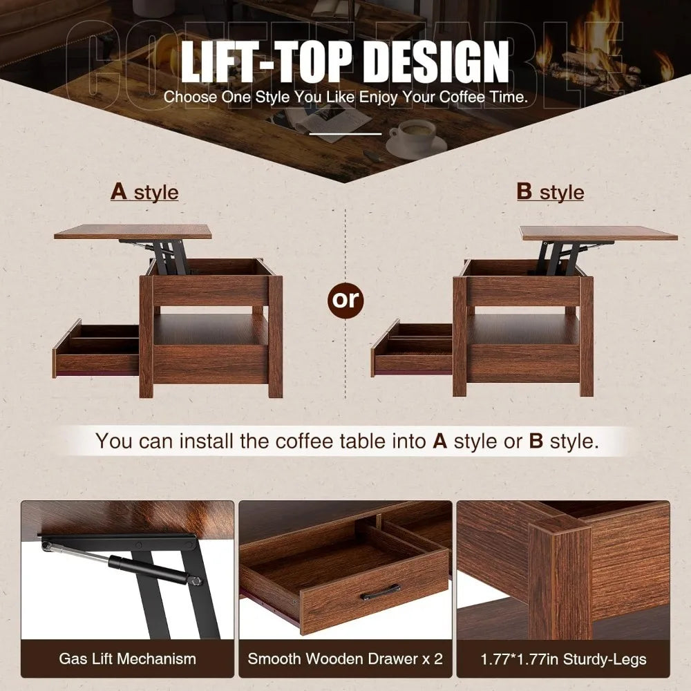 Lift Top Coffee Table With Drawers Hidden Compartment