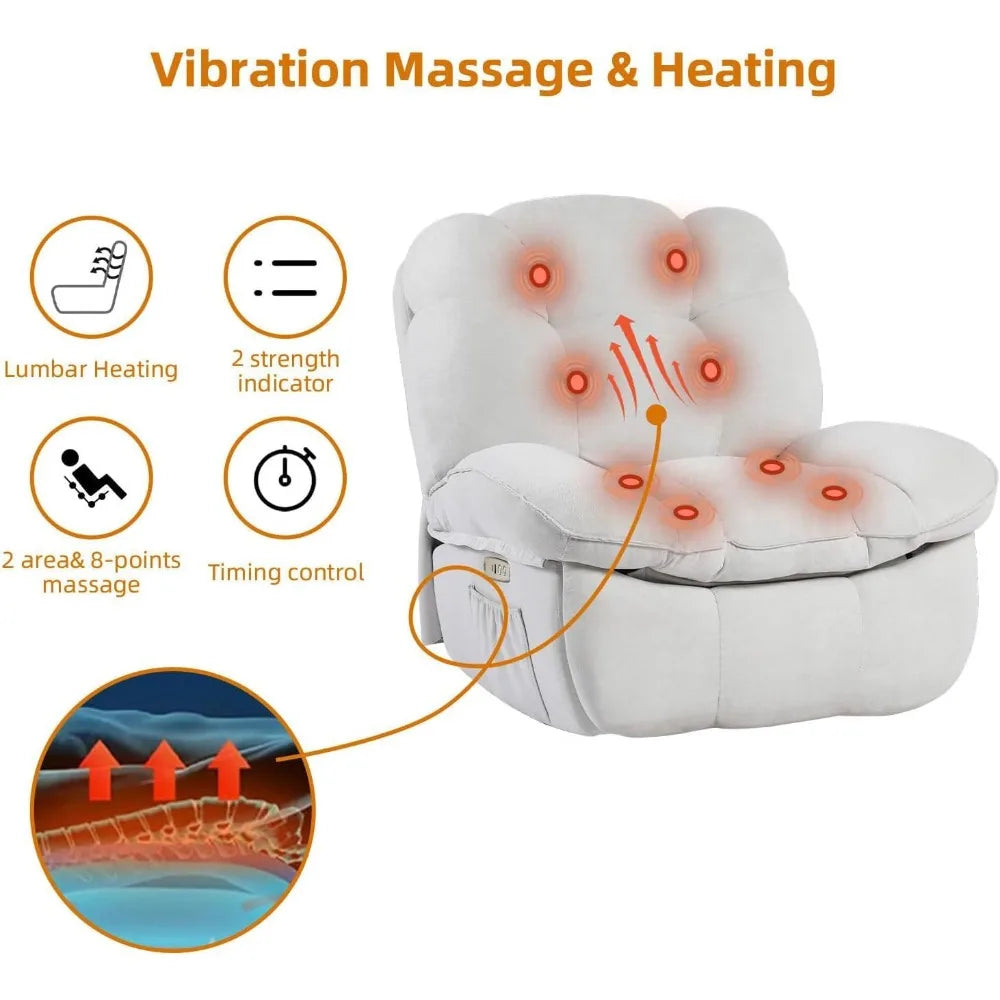 MKDK Power Massage Recliner Chair Heated Oversized Swivel
