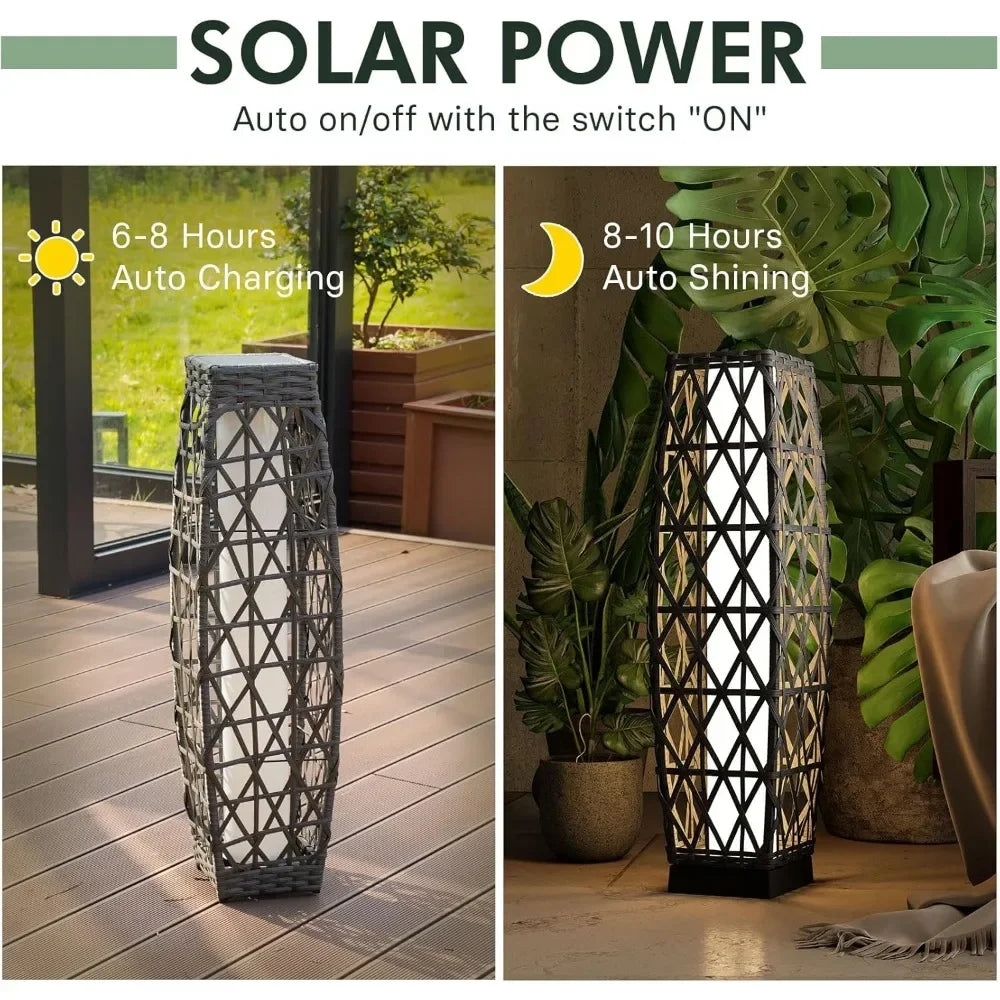 Cindy Outdoor Solar Powered Woven Wicker Lantern Floor Lamp
