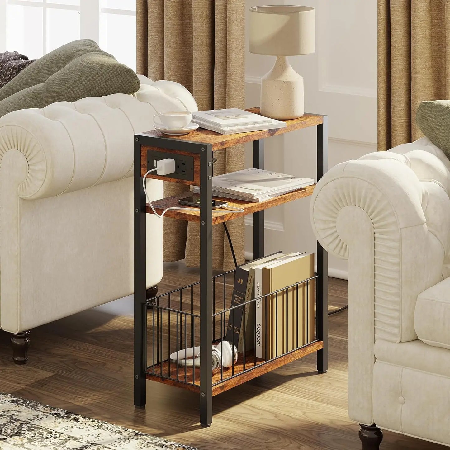 General Narrow Side Table With Charging Station Set
