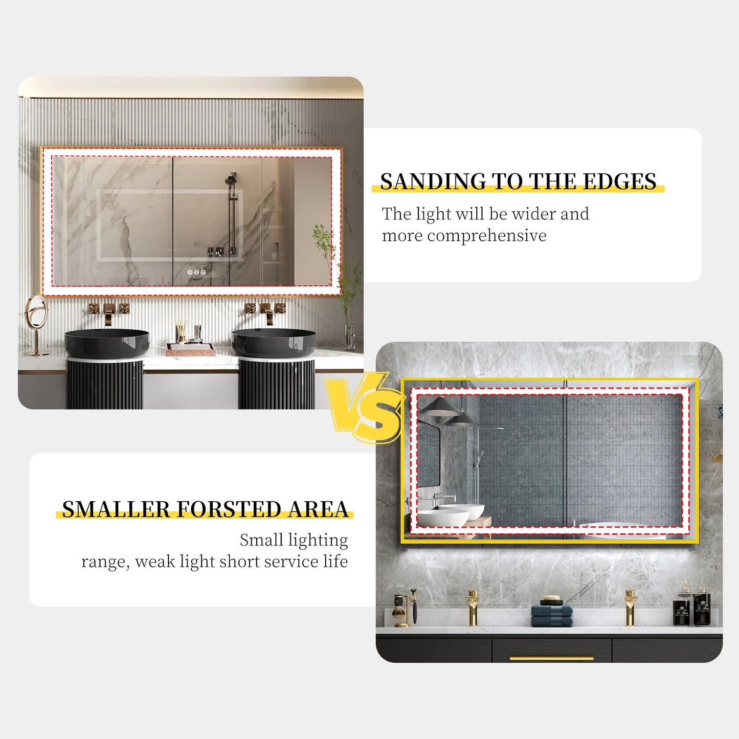 XMR LED Bathroom Vanity Mirror Gold Frame Front Lighted