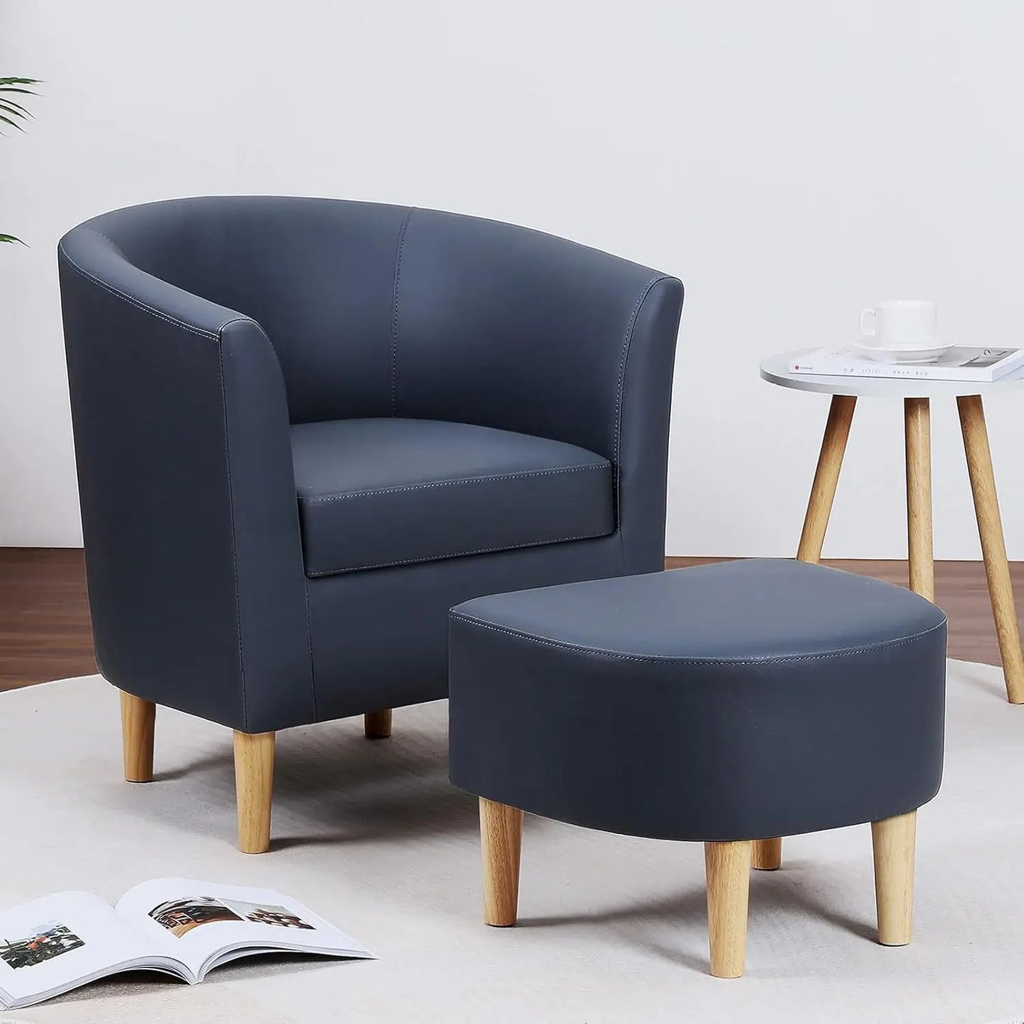 Ticify Accent Barrel Chair With Ottoman Corduroy Midcentury