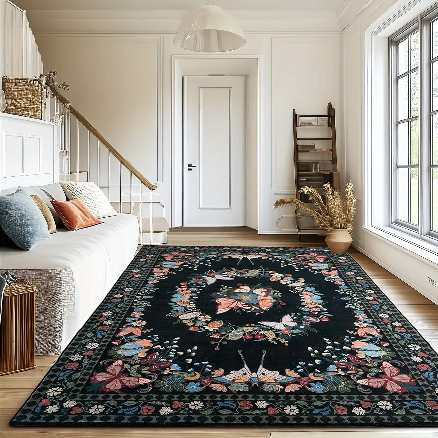 Gnizama Butterfly Floral Living Room Area Rug Modern Washable