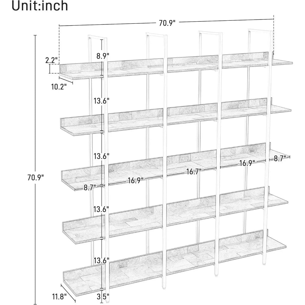 MKDK Industrial Wooden Five Tier Bookcase With Metal