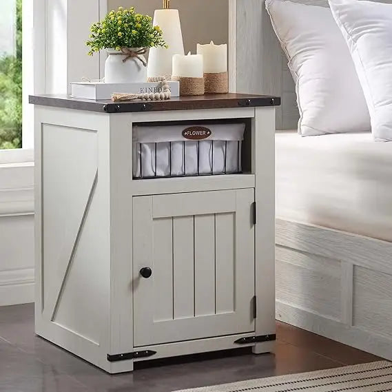 Color Farmhouse Nightstand With Barn Door Charging Station