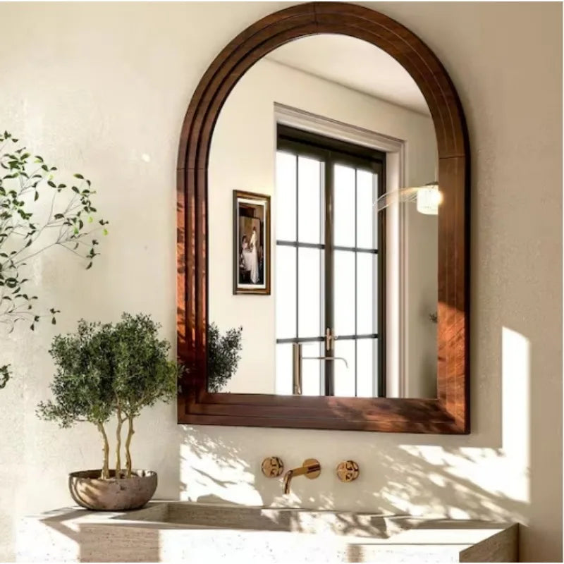 Hign-concerned Arched Mirror With Acacia Wood Frame