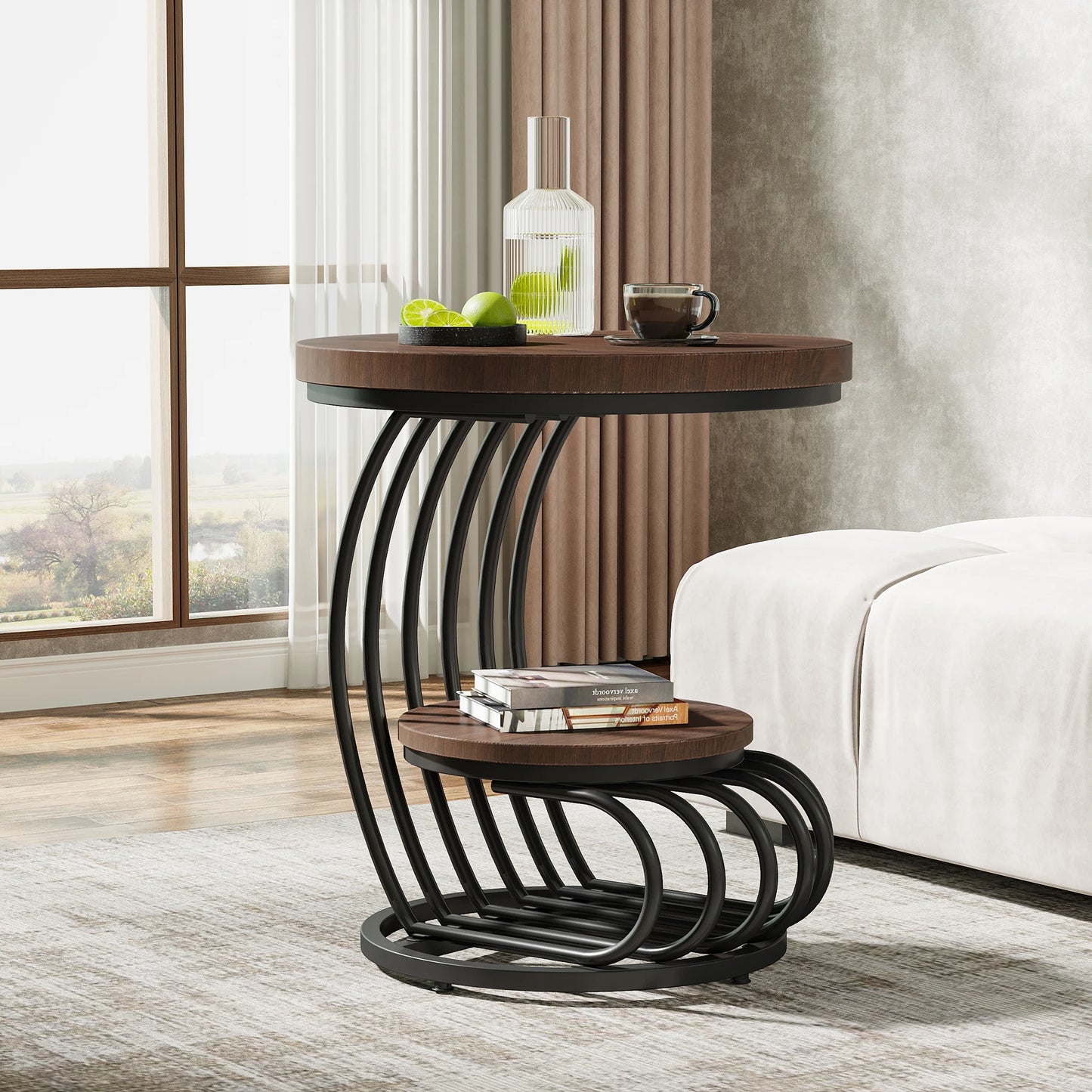 Tribesigns Gold Round End Table 2 Tiers Faux Marble