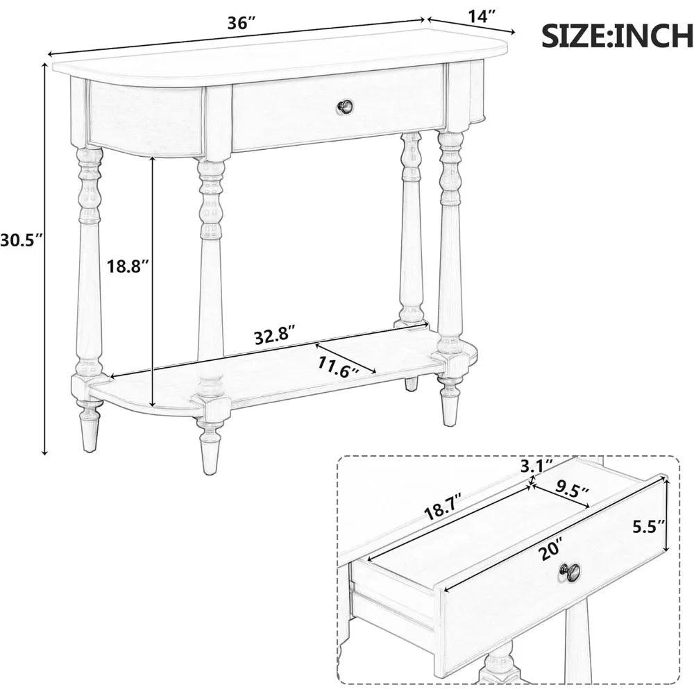 DAFIFY Curved Farmhouse Console Table With Drawer And Shelf