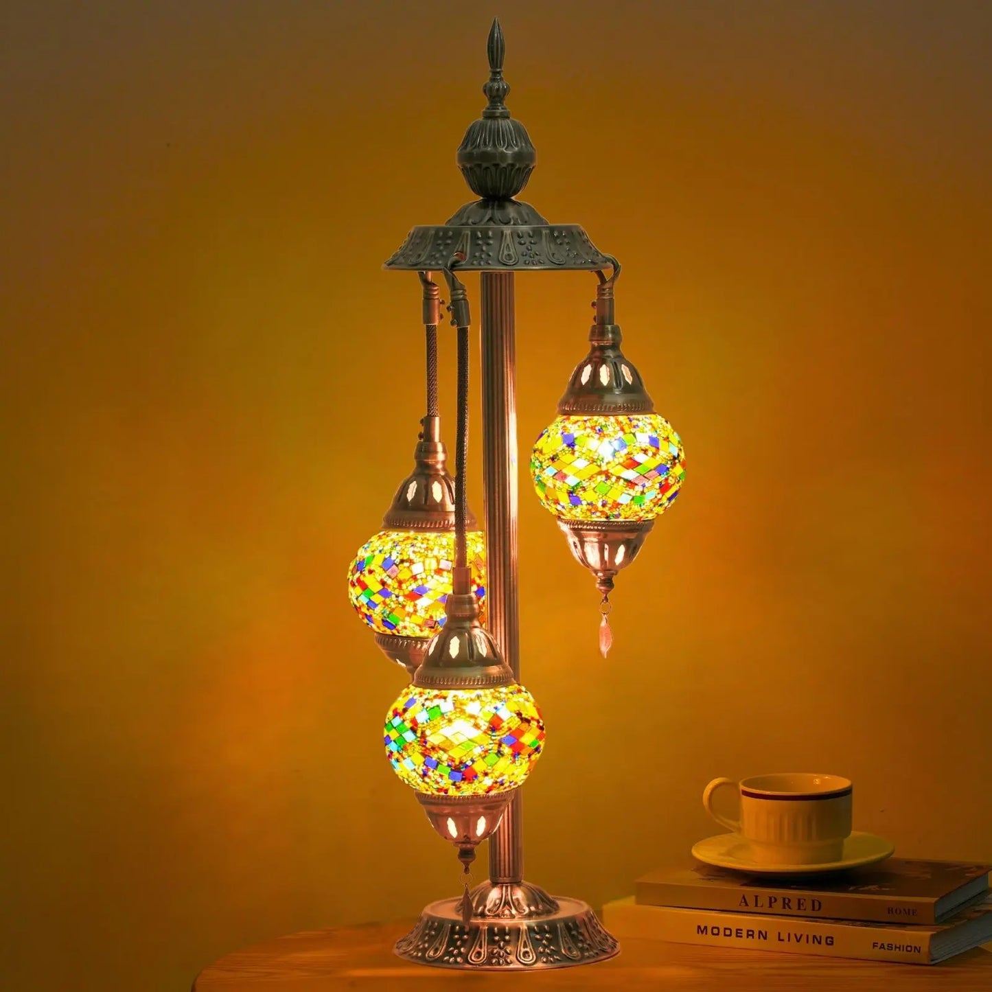 Turkish Mosaic Table Lamp With Three Handmade Glass Globes