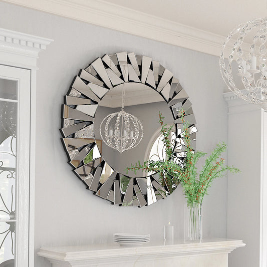 Wisfor Sunburst Round Wall Mirror Modern Beveled Glass