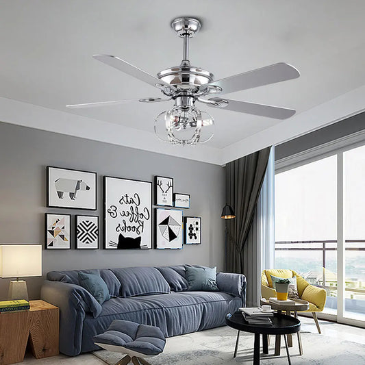 Modern Stainless Steel Ceiling Fan Light With Remote Dimming
