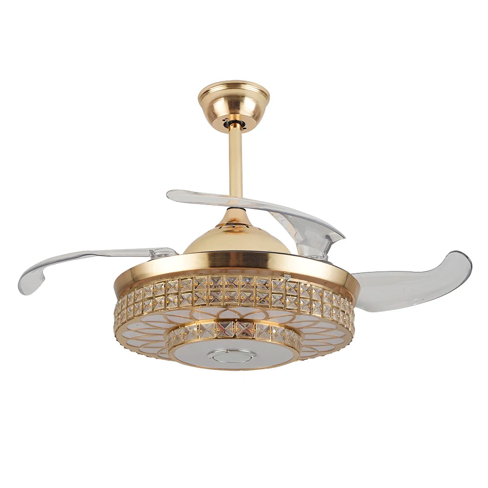 Eatssode Modern Crystal Ceiling Fan with LED Bluetooth Speaker